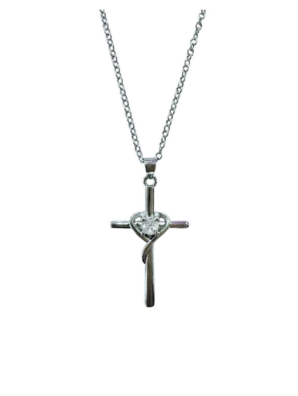 (RA) 925 Sterling Silver Jesus Cross Crucifix Pendant Necklace Religious Quartz